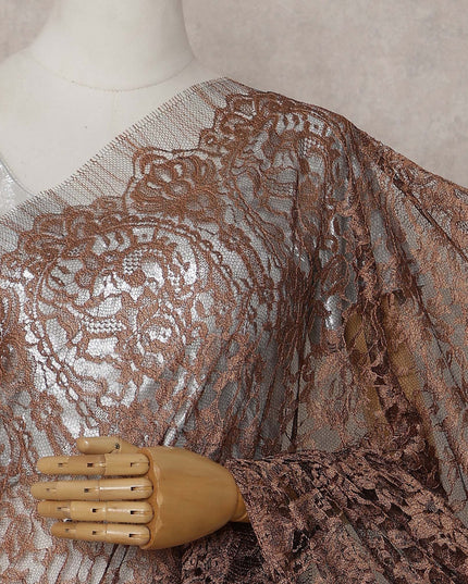 Chocolate Brown French Chantilly Lace Saree