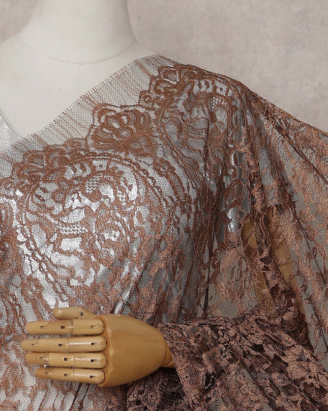 Chocolate Brown French Chantilly Lace Saree