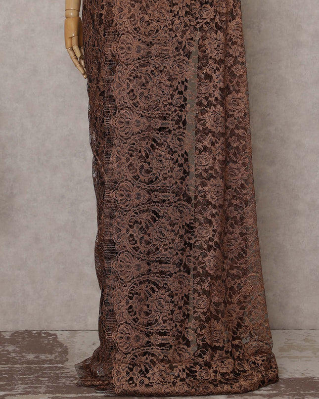 Chocolate Brown French Chantilly Lace Saree