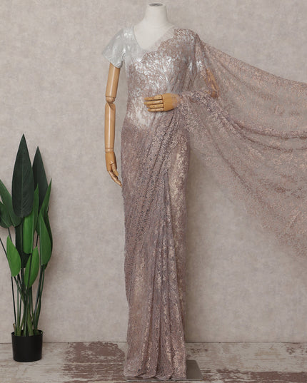 Dusky Mauve Purple French Chantilly Lace Saree 110cm