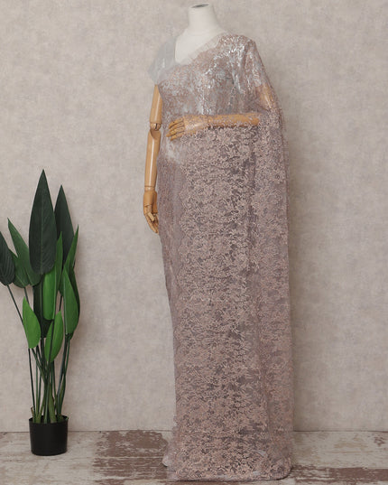 Dusky Mauve Purple French Chantilly Lace Saree 110cm