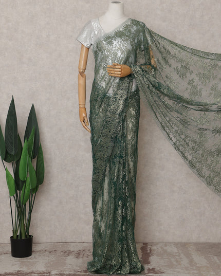 Olive Green Chantilly Lace Saree - D31632