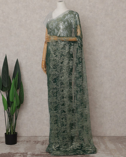 Olive Green Chantilly Lace Saree - D31632