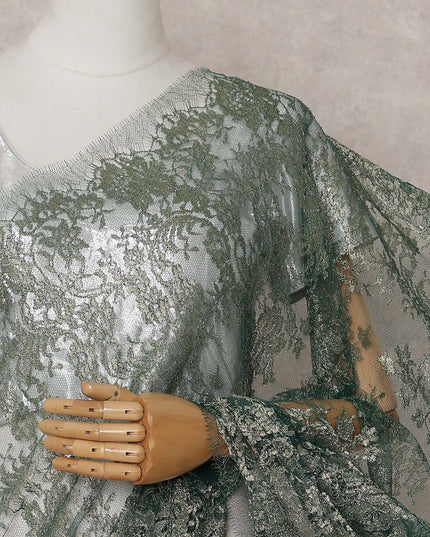 Olive Green Chantilly Lace Saree - D31632