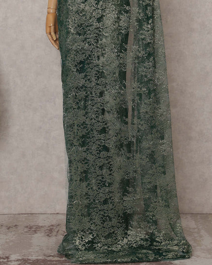 Olive Green Chantilly Lace Saree - D31632