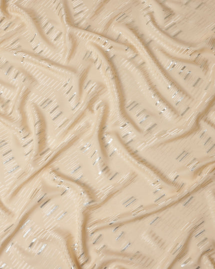 Champagne Beige Lurex Stripe Silk Crepe 140cm