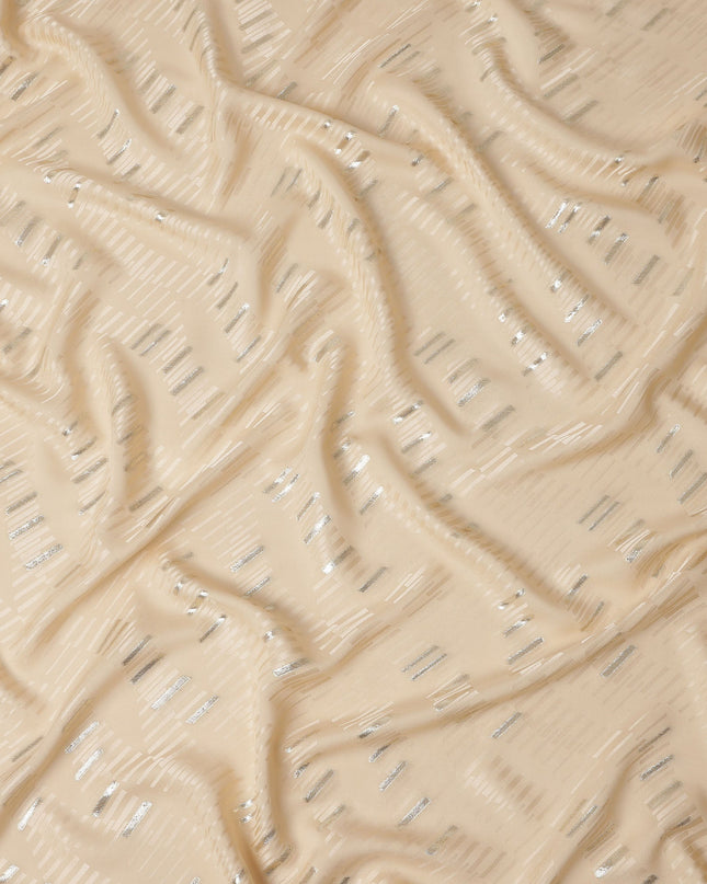 Champagne Beige Lurex Stripe Silk Crepe 140cm