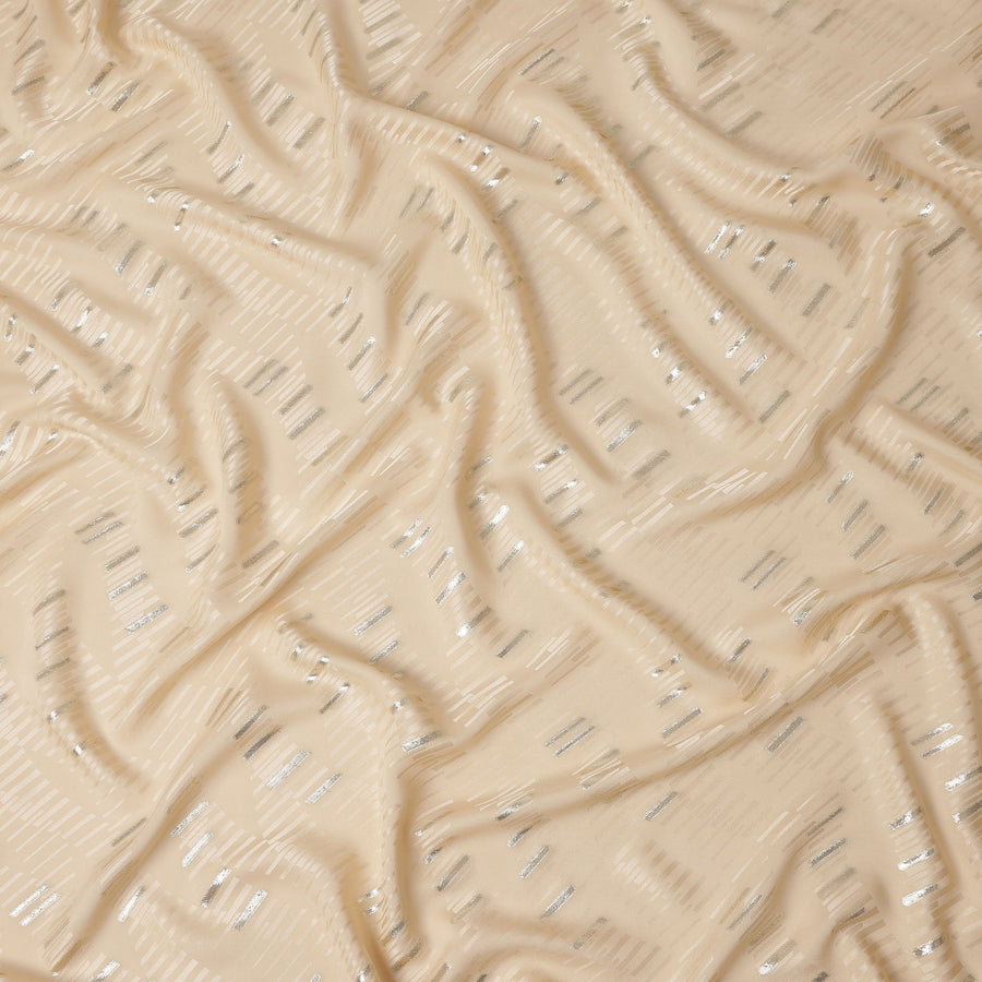 Champagne Beige Lurex Stripe Silk Crepe 140cm