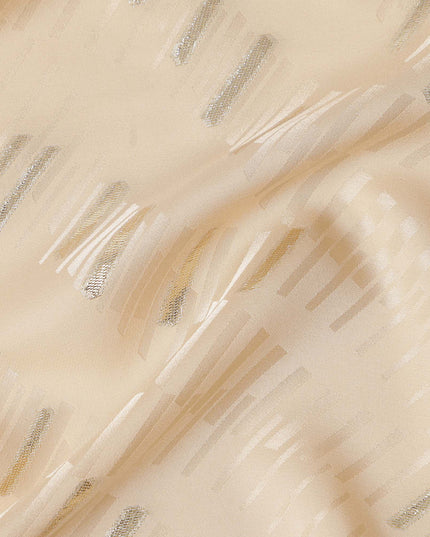 Champagne Beige Lurex Stripe Silk Crepe 140cm