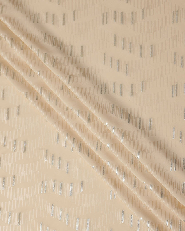 Champagne Beige Lurex Stripe Silk Crepe 140cm