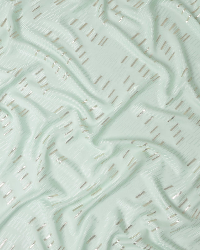Ice Mint Green Lurex Stripe Silk Crepe 140cm