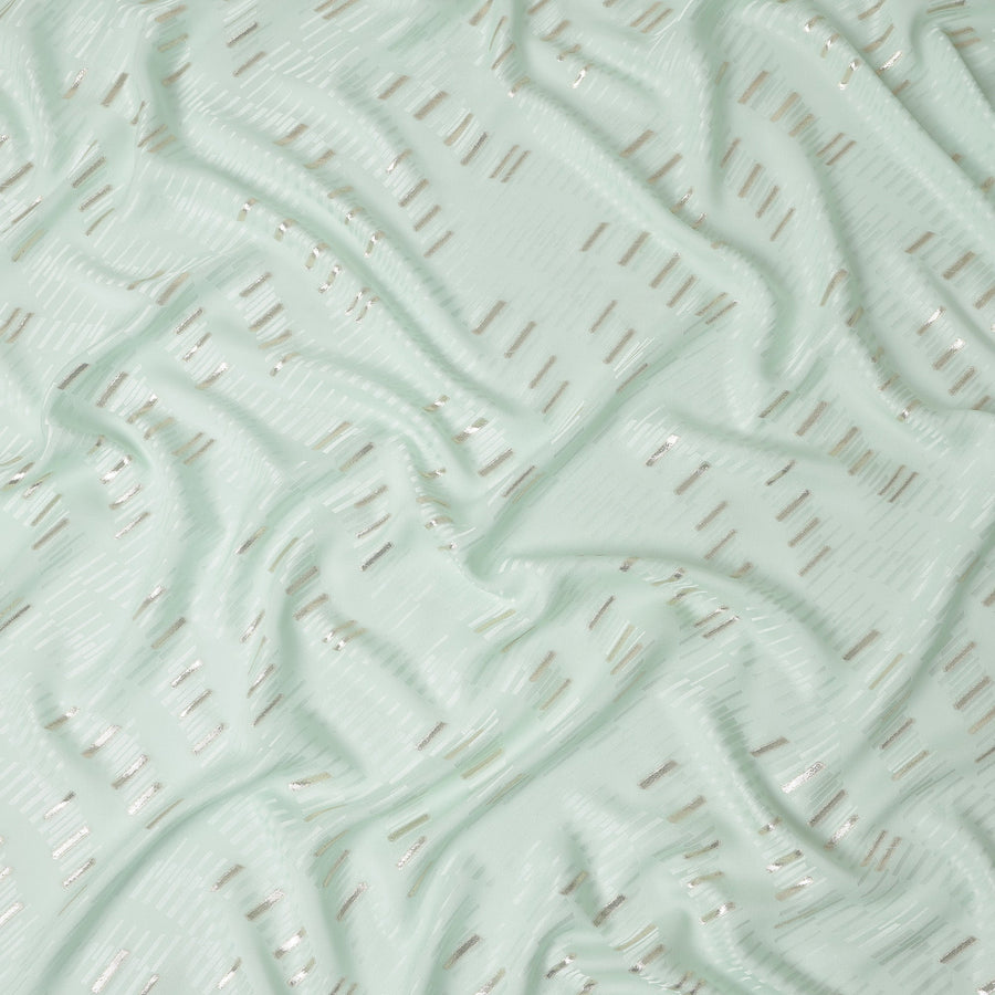 Ice Mint Green Lurex Stripe Silk Crepe 140cm