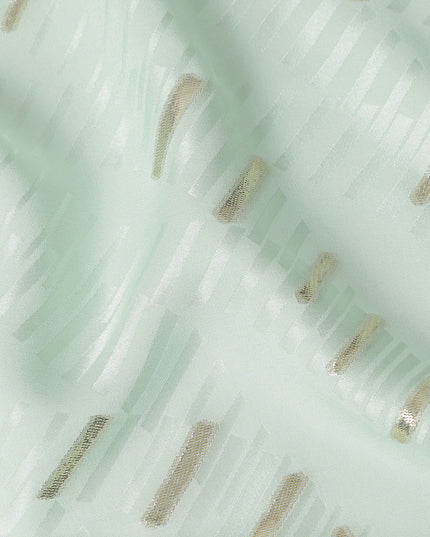 Ice Mint Green Lurex Stripe Silk Crepe 140cm