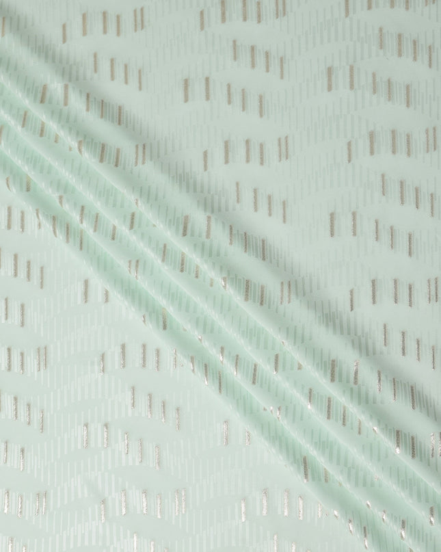 Ice Mint Green Lurex Stripe Silk Crepe 140cm