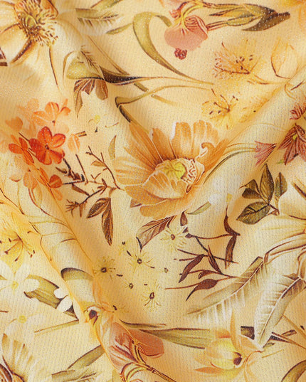 Golden Mustard Floral Viscose Fabric 110cm