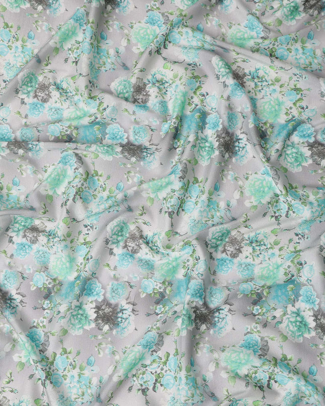 Grey Floral Digital Printed Viscose Fabric 110cm | Indian