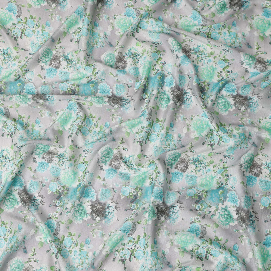 Grey Floral Digital Printed Viscose Fabric 110cm | Indian