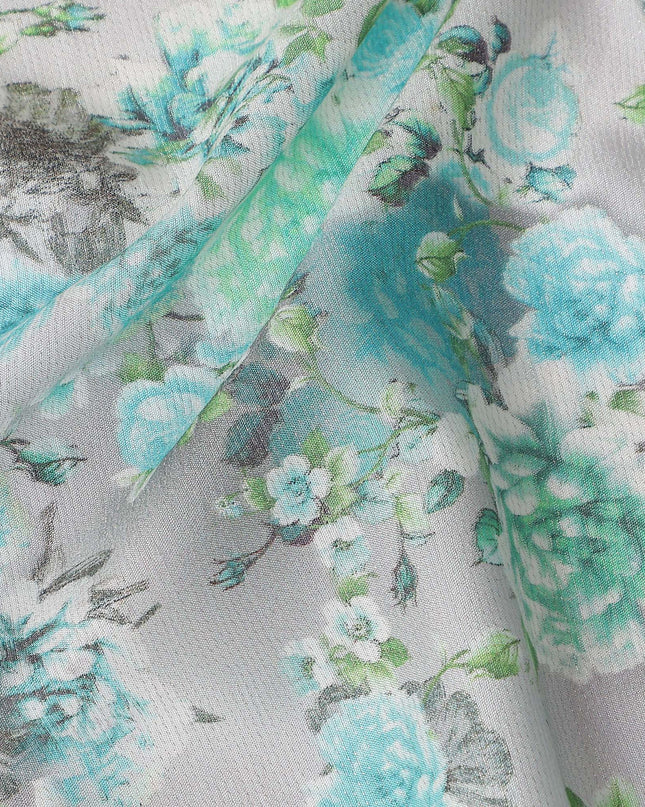 Grey Floral Digital Printed Viscose Fabric 110cm | Indian