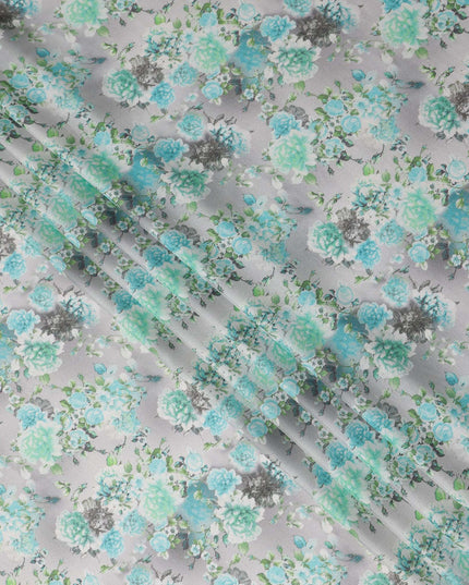 Grey Floral Digital Printed Viscose Fabric 110cm | Indian