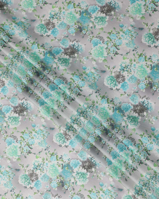 Grey Floral Digital Printed Viscose Fabric 110cm | Indian