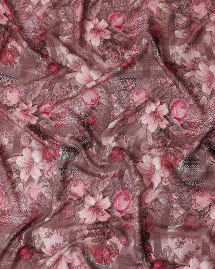 Buy Pink Floral Design Viscose Crepe 110cm