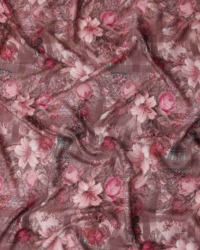 Buy Pink Floral Design Viscose Crepe 110cm