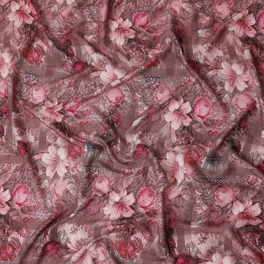 Buy Pink Floral Design Viscose Crepe 110cm