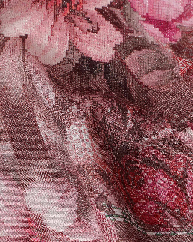 Buy Pink Floral Design Viscose Crepe 110cm