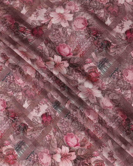 Buy Pink Floral Design Viscose Crepe 110cm