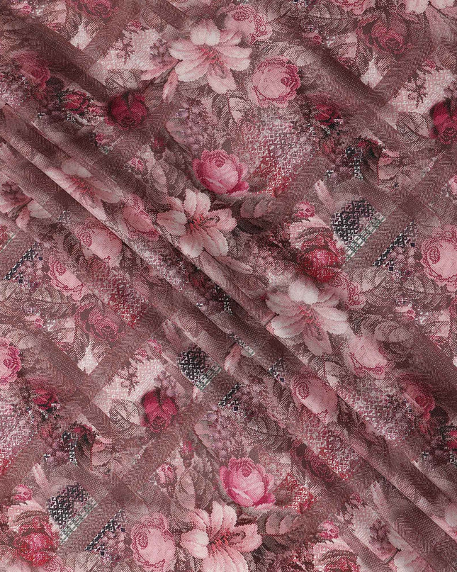 Buy Pink Floral Design Viscose Crepe 110cm
