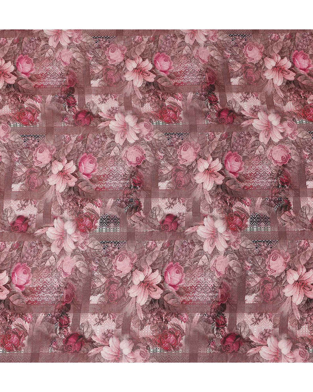 Buy Pink Floral Design Viscose Crepe 110cm
