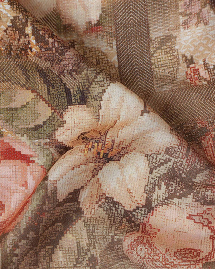 Taupe Brown Bouquet Floral Viscose Fabric 110cm