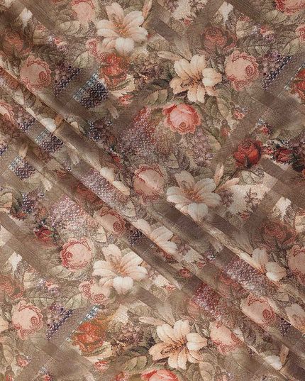 Taupe Brown Bouquet Floral Viscose Fabric 110cm