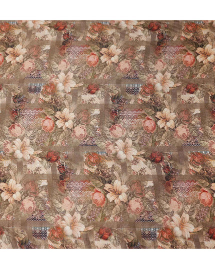Taupe Brown Bouquet Floral Viscose Fabric 110cm