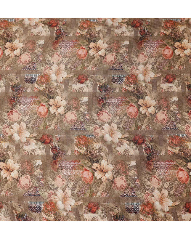 Taupe Brown Bouquet Floral Viscose Fabric 110cm
