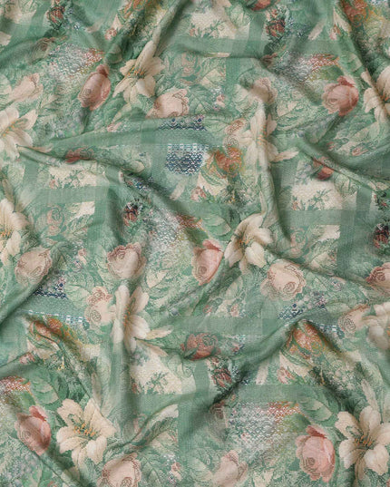 Buy Green Floral Design Viscose Crepe 110cm