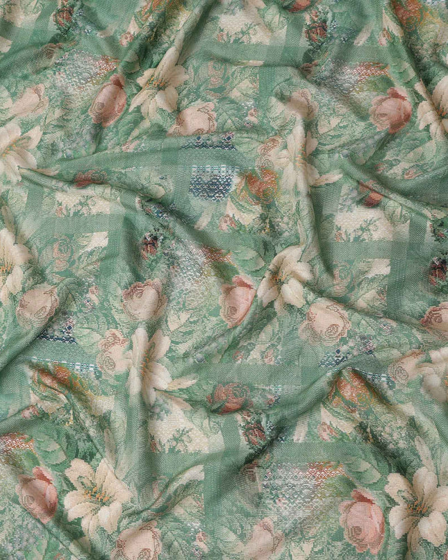 Buy Green Floral Design Viscose Crepe 110cm