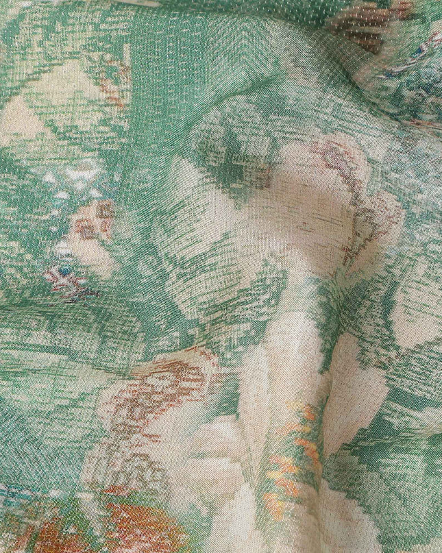 Buy Green Floral Design Viscose Crepe 110cm