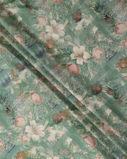Buy Green Floral Design Viscose Crepe 110cm