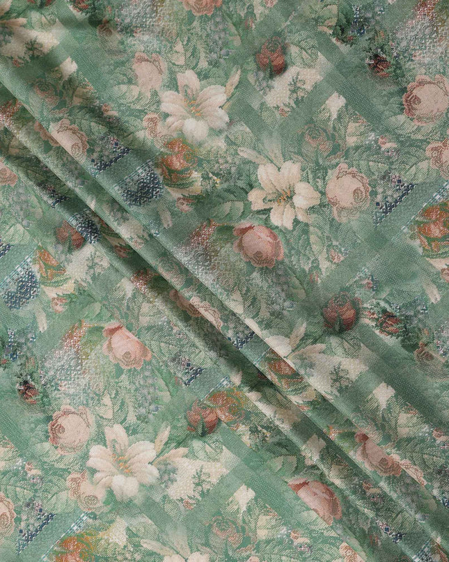 Buy Green Floral Design Viscose Crepe 110cm