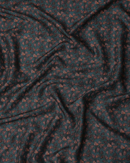 Deep Teal Green Leaf Print Viscose Fabric 110cm