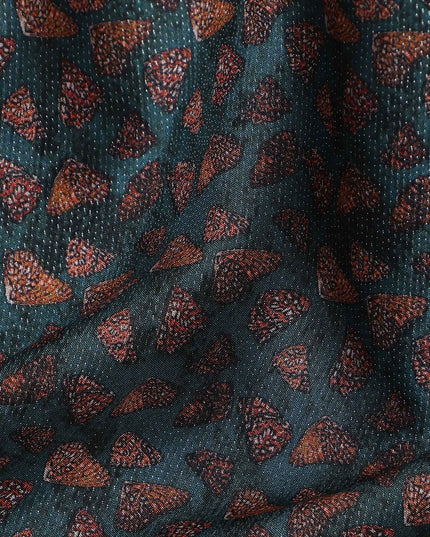 Deep Teal Green Leaf Print Viscose Fabric 110cm