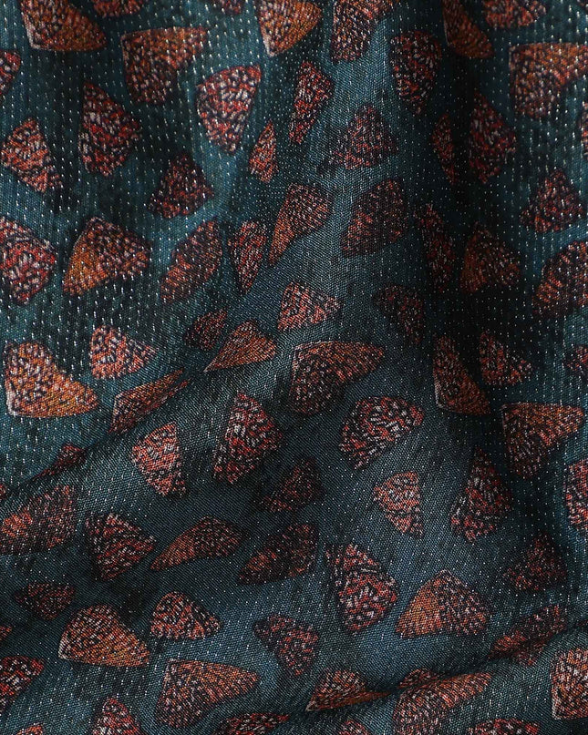 Deep Teal Green Leaf Print Viscose Fabric 110cm
