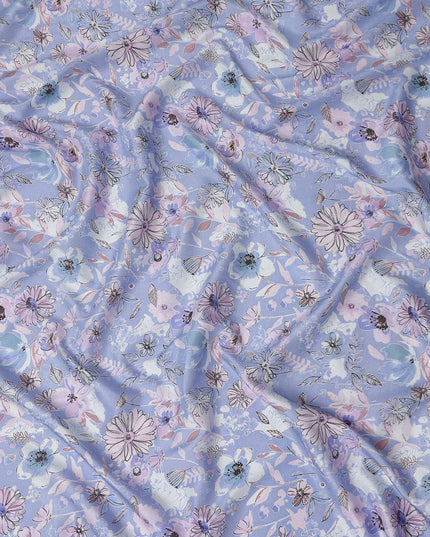 Purple Floral Digital Printed Viscose Fabric 110cm | Indian