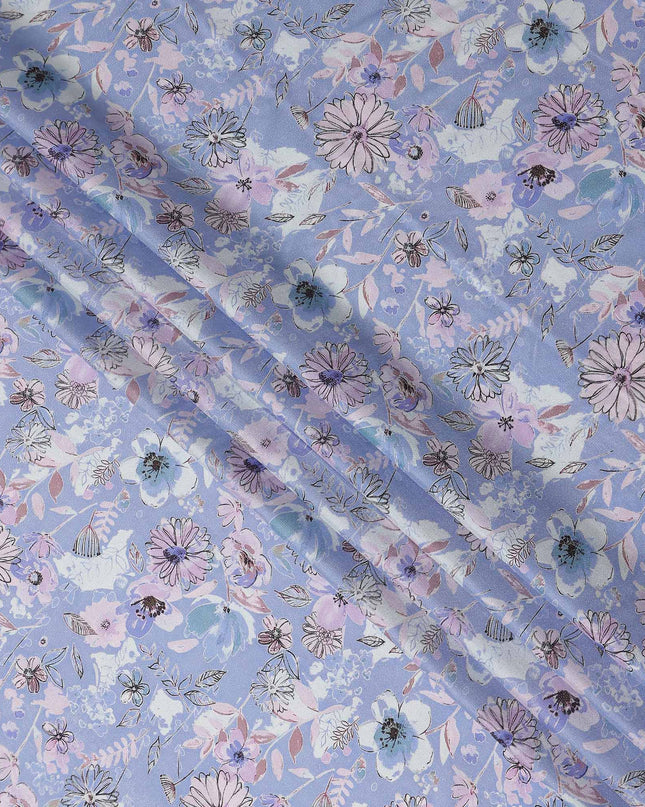 Purple Floral Digital Printed Viscose Fabric 110cm | Indian