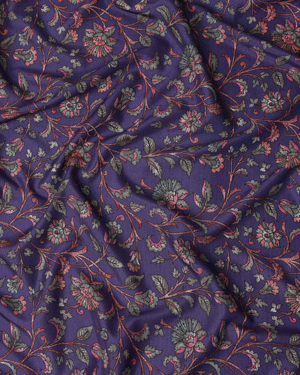 Buy Purple Floral Design Viscose Crepe 110cm