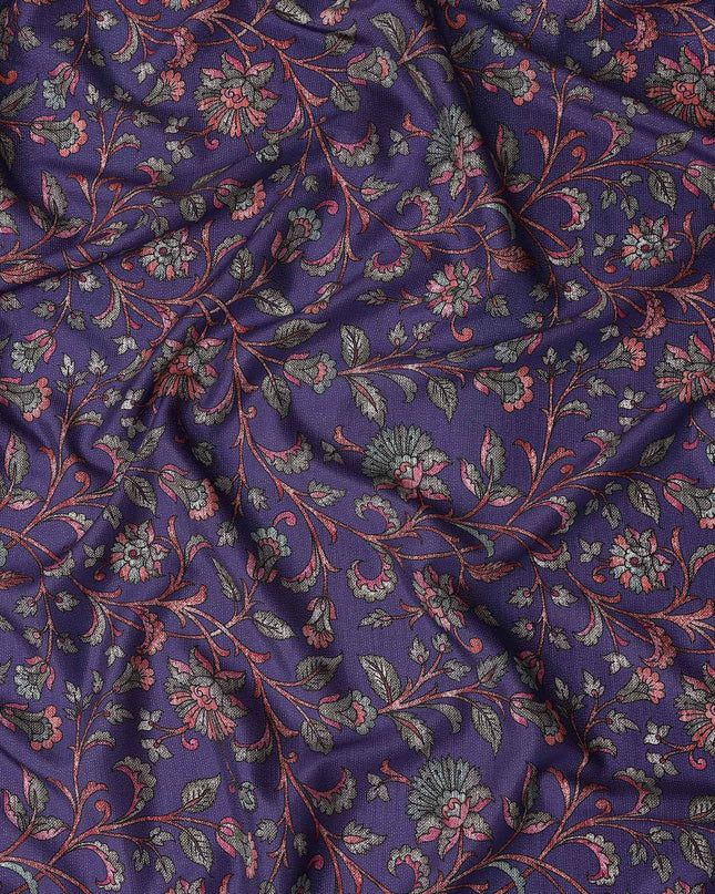 Buy Purple Floral Design Viscose Crepe 110cm