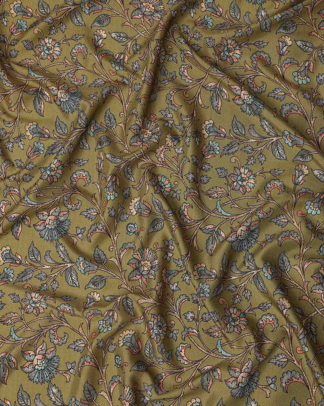 Buy Green Floral Design Viscose Crepe 110cm
