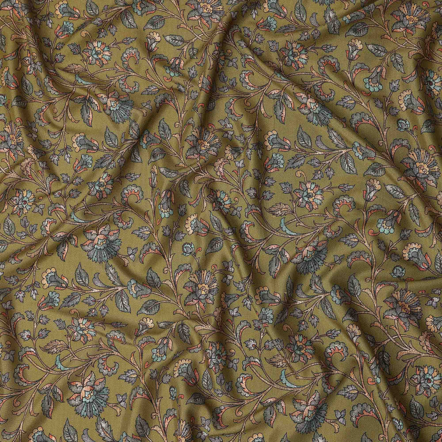 Buy Green Floral Design Viscose Crepe 110cm