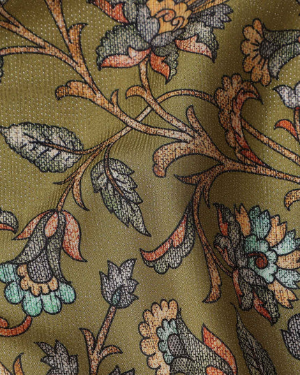 Buy Green Floral Design Viscose Crepe 110cm